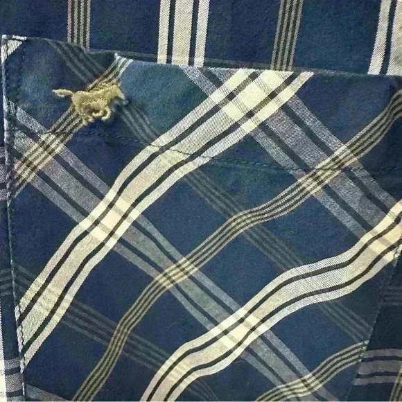 Mustang True Denim Blue plaid short sleeve button down collared Men’s shirt 3XL - Picture 4 of 7